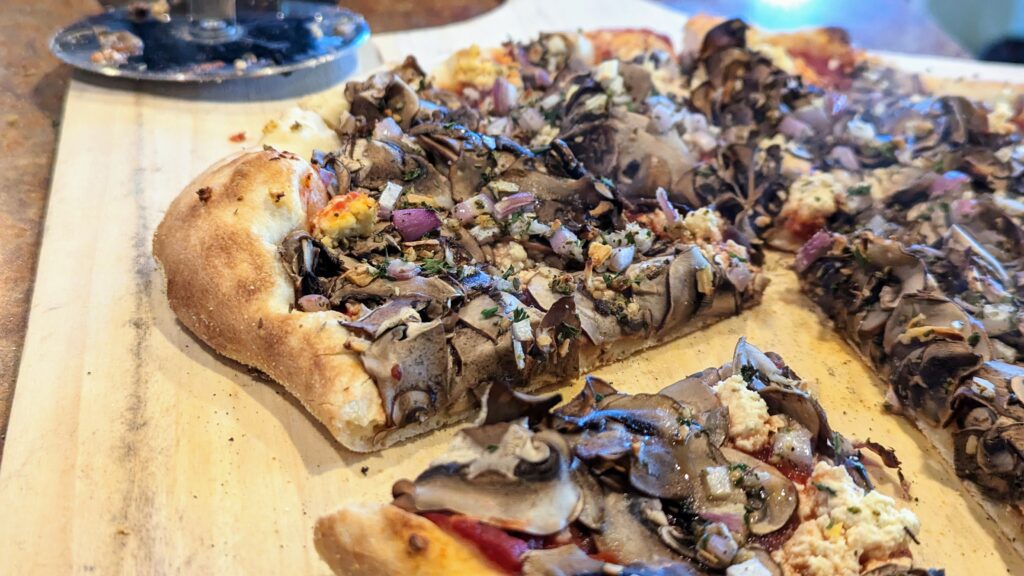 Homemade Thin-Sliced Button Mushroom Pizza with Italian Crunch Topping