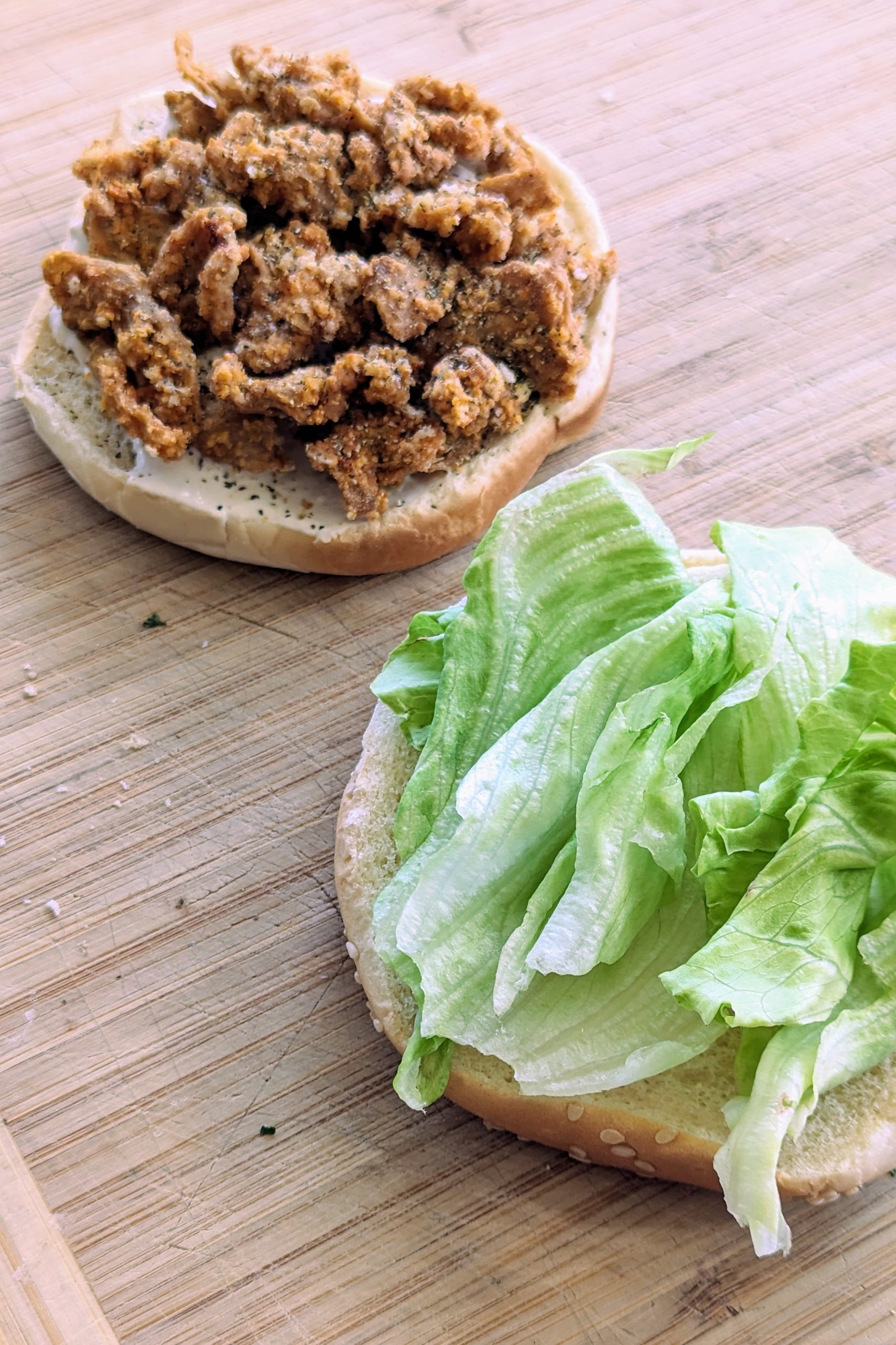 Open-faced vegan McChicken sandwich