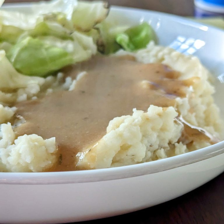 Thanksgiving gravy on potatoes