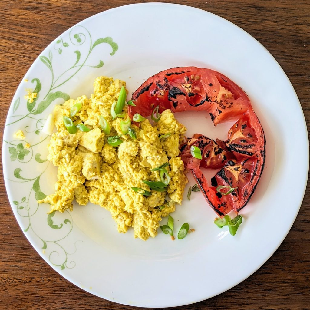 Tofu Scramble with Torched Tomato and Scallions